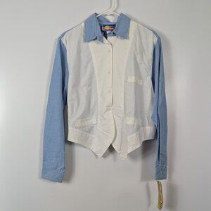 Vintage Cricket By The Creek White & Blue Western Style Button Down Shirt Large